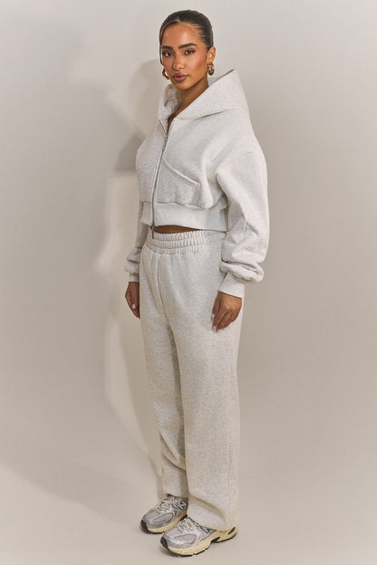The Classics Cropped Zip Hoodie in Grey Marl