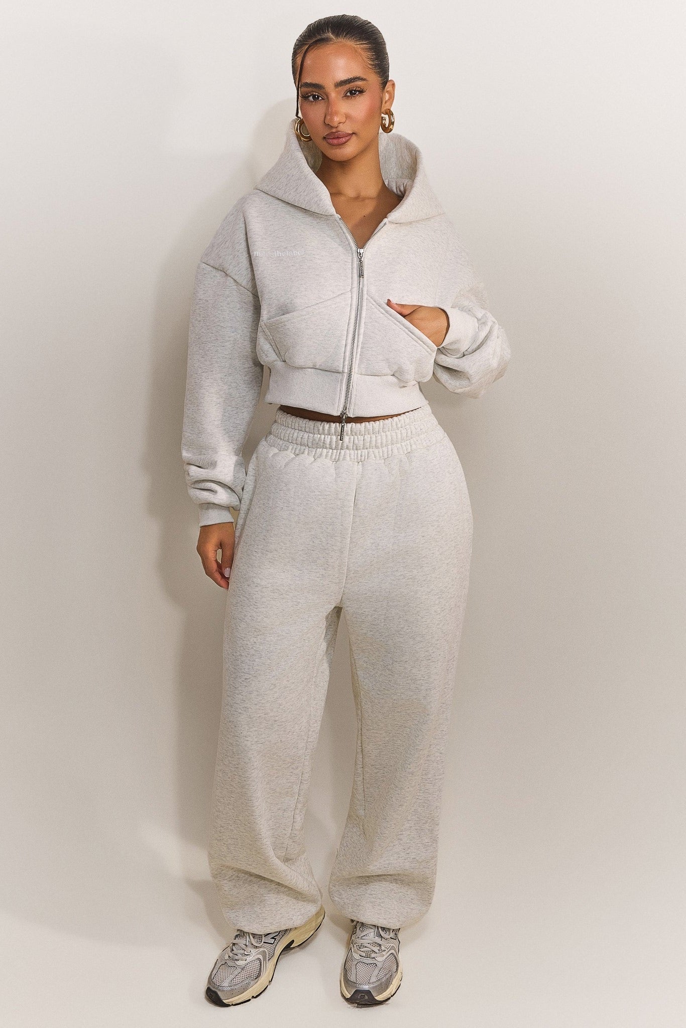 The Classics Cropped Zip Hoodie in Grey Marl