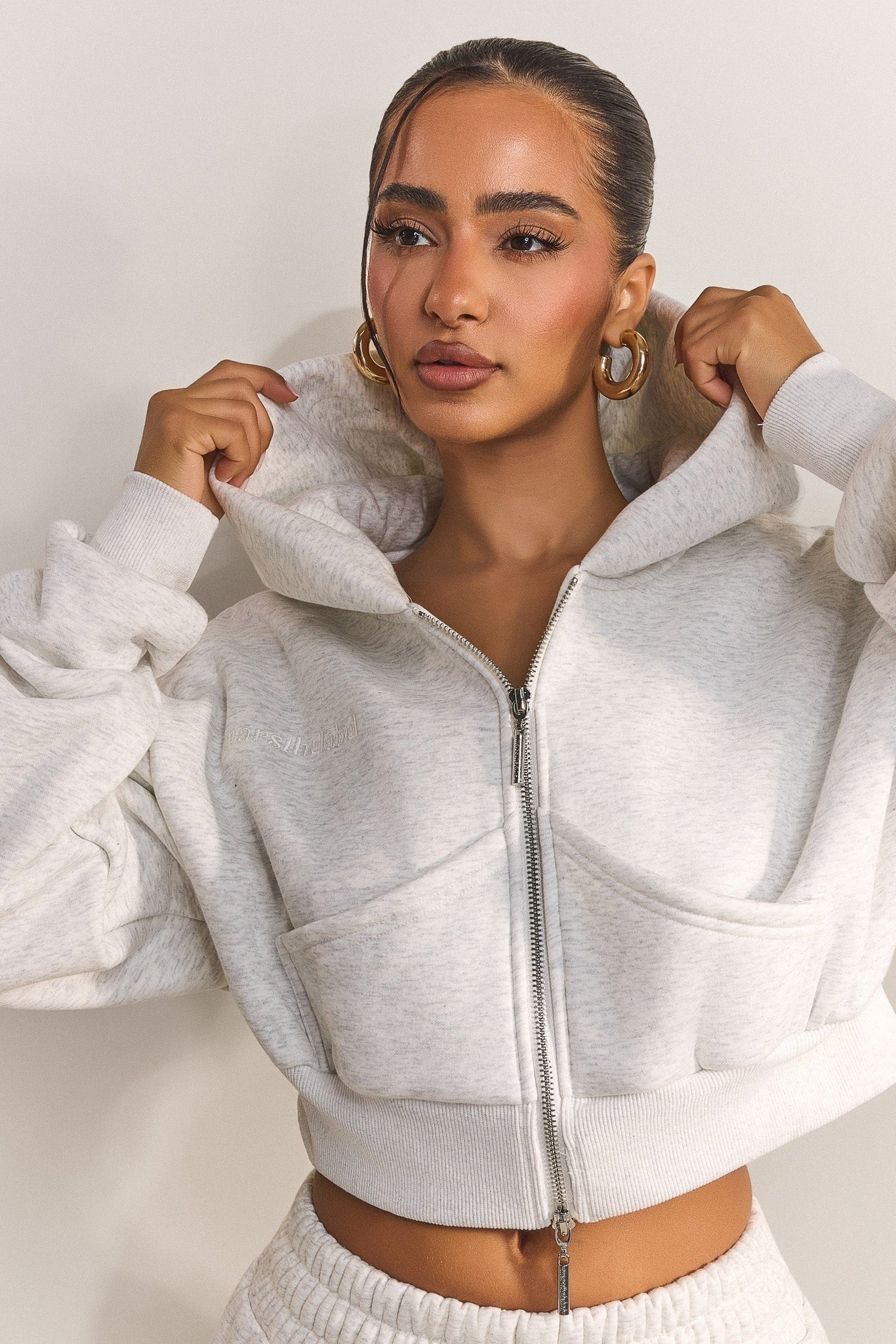 The Classics Cropped Zip Hoodie in Grey Marl
