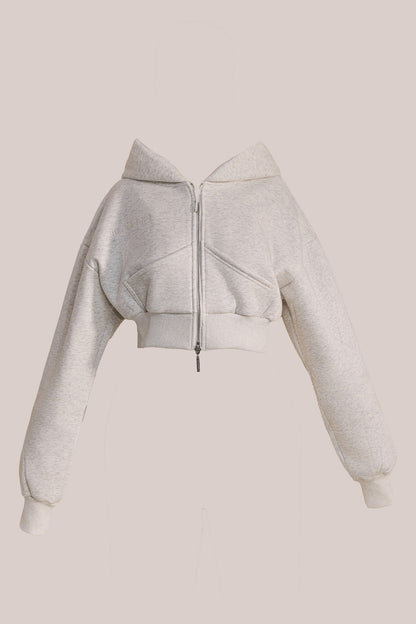 The Classics Cropped Zip Hoodie in Grey Marl