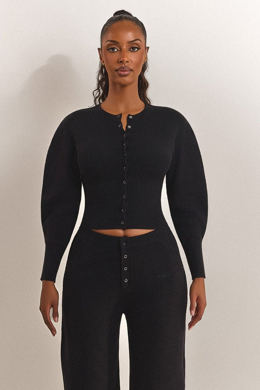 The Knit Button Up Cardigan in Black