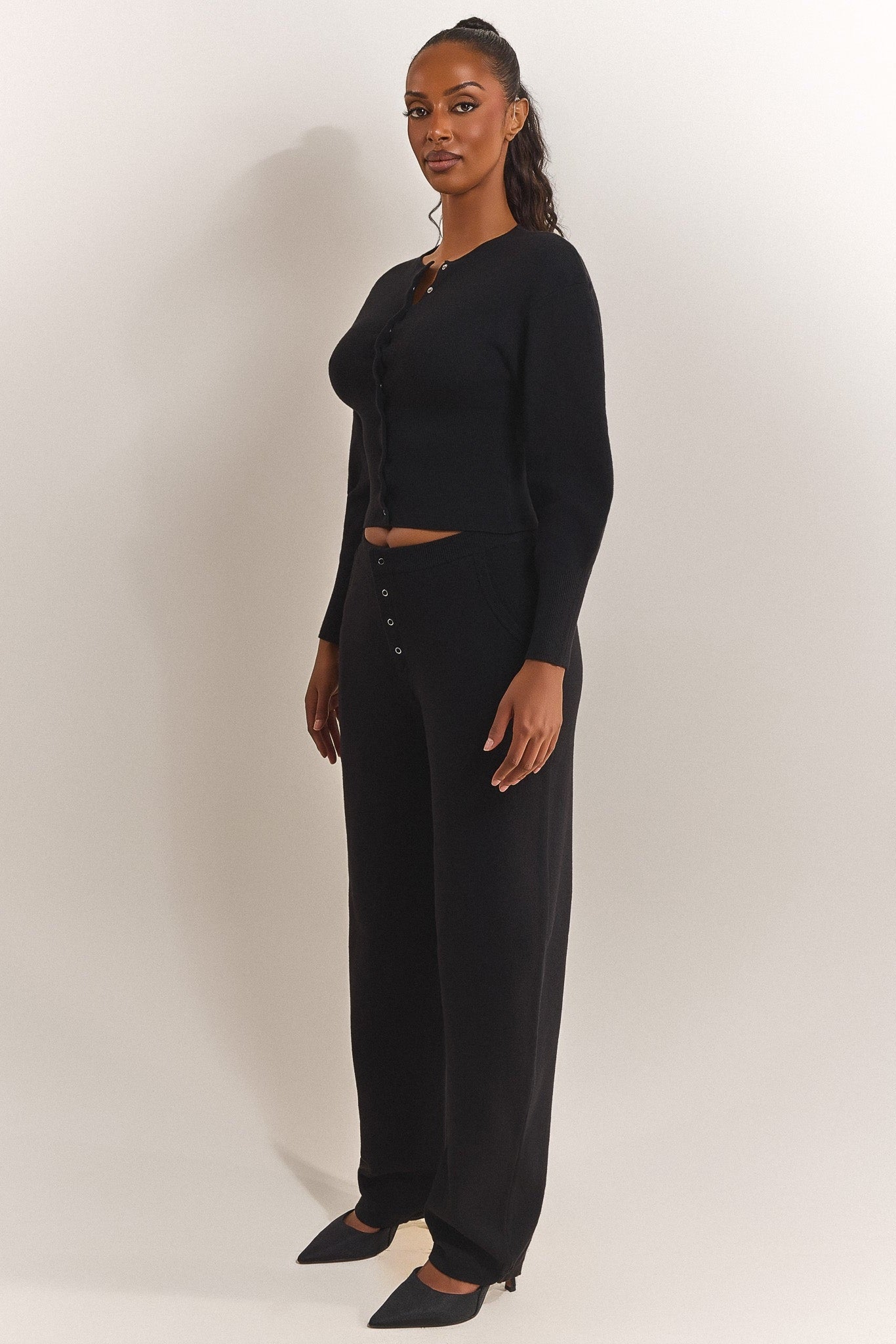 The Knit Button Up Cardigan in Black