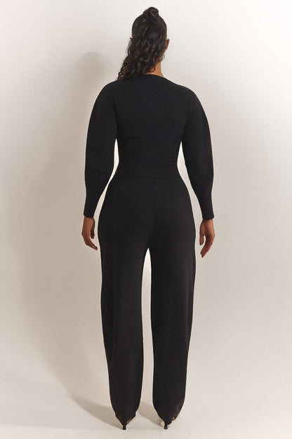 The Knit Button Up Joggers in Black