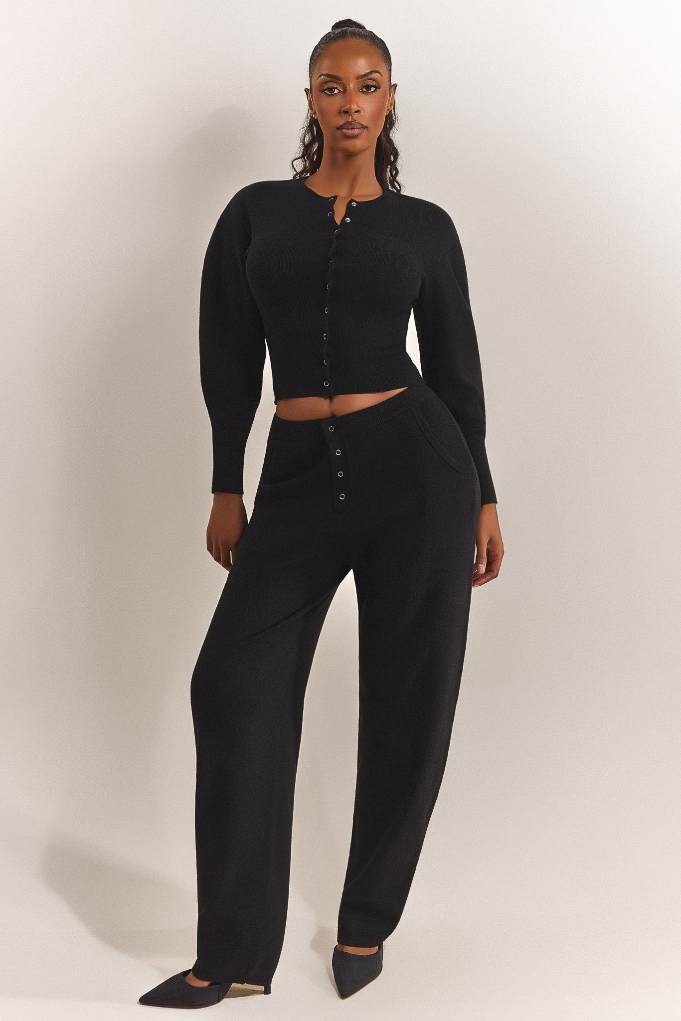 The Knit Button Up Cardigan in Black