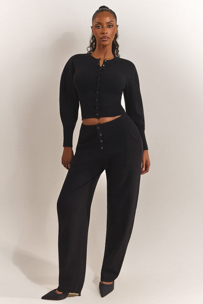 The Knit Button Up Cardigan in Black