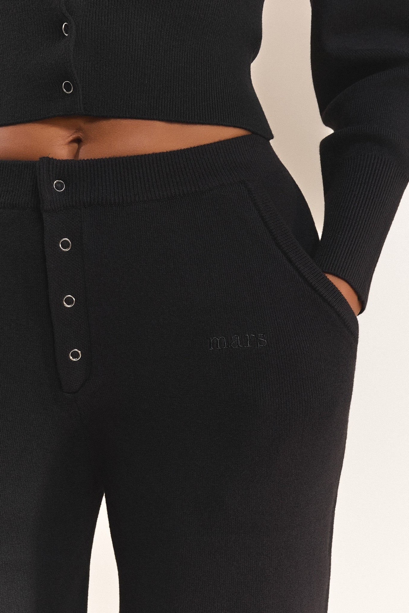 The Knit Button Up Joggers in Black