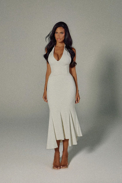 The Gisele Corset Maxi Dress in White