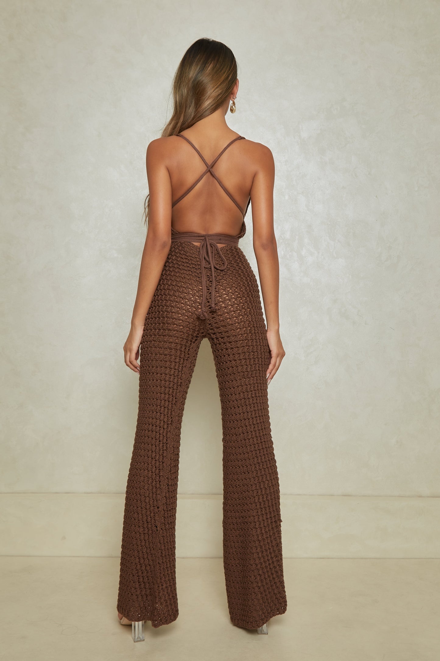 The Crochet Fishtail Jumpsuit in Brown