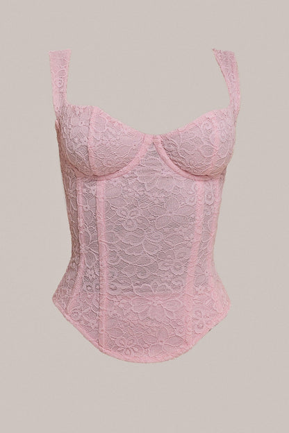 The Cinched Lace Corset Mini Set in Baby Pink