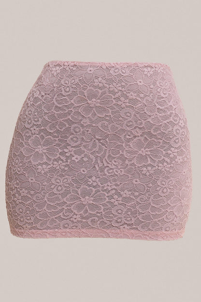 The Cinched Lace Corset Mini Set in Baby Pink