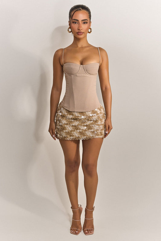 The Everly Lace Up Corset Top in Stone