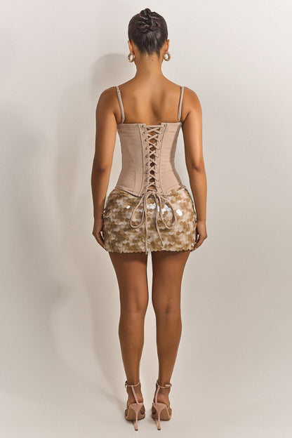 The Everly Lace Up Corset Top in Stone