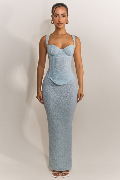 The Cinched Lace Corset Maxi Set in Blue