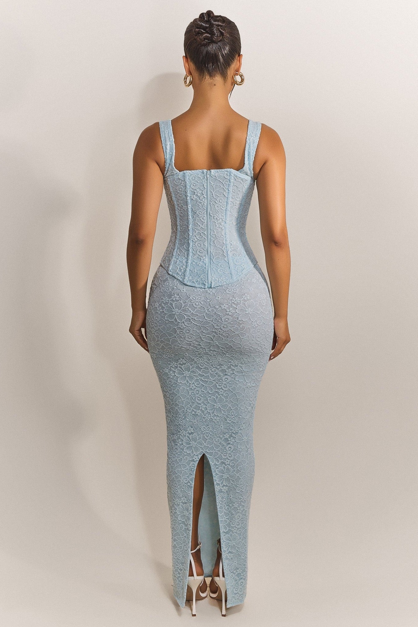 The Cinched Lace Corset Maxi Set in Blue