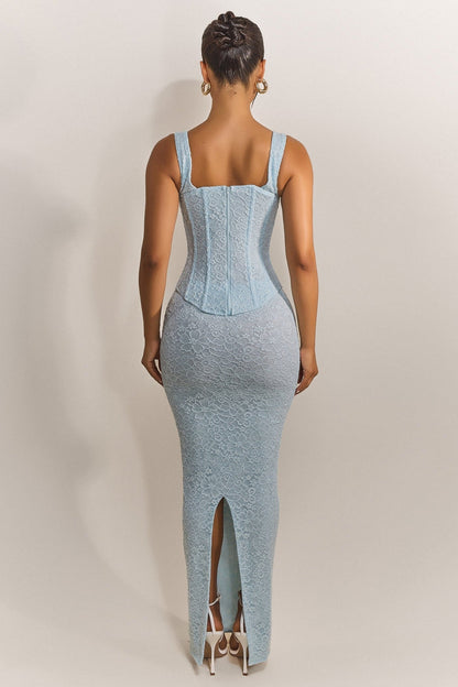 The Cinched Lace Corset Maxi Set in Blue