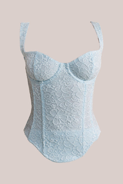 The Cinched Lace Corset Maxi Set in Blue