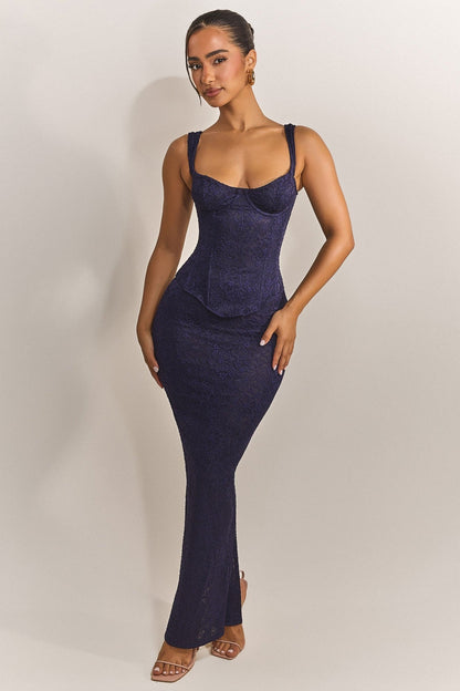 The Cinched Lace Corset in Navy