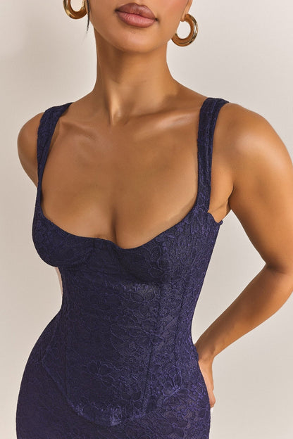 The Cinched Lace Corset in Navy