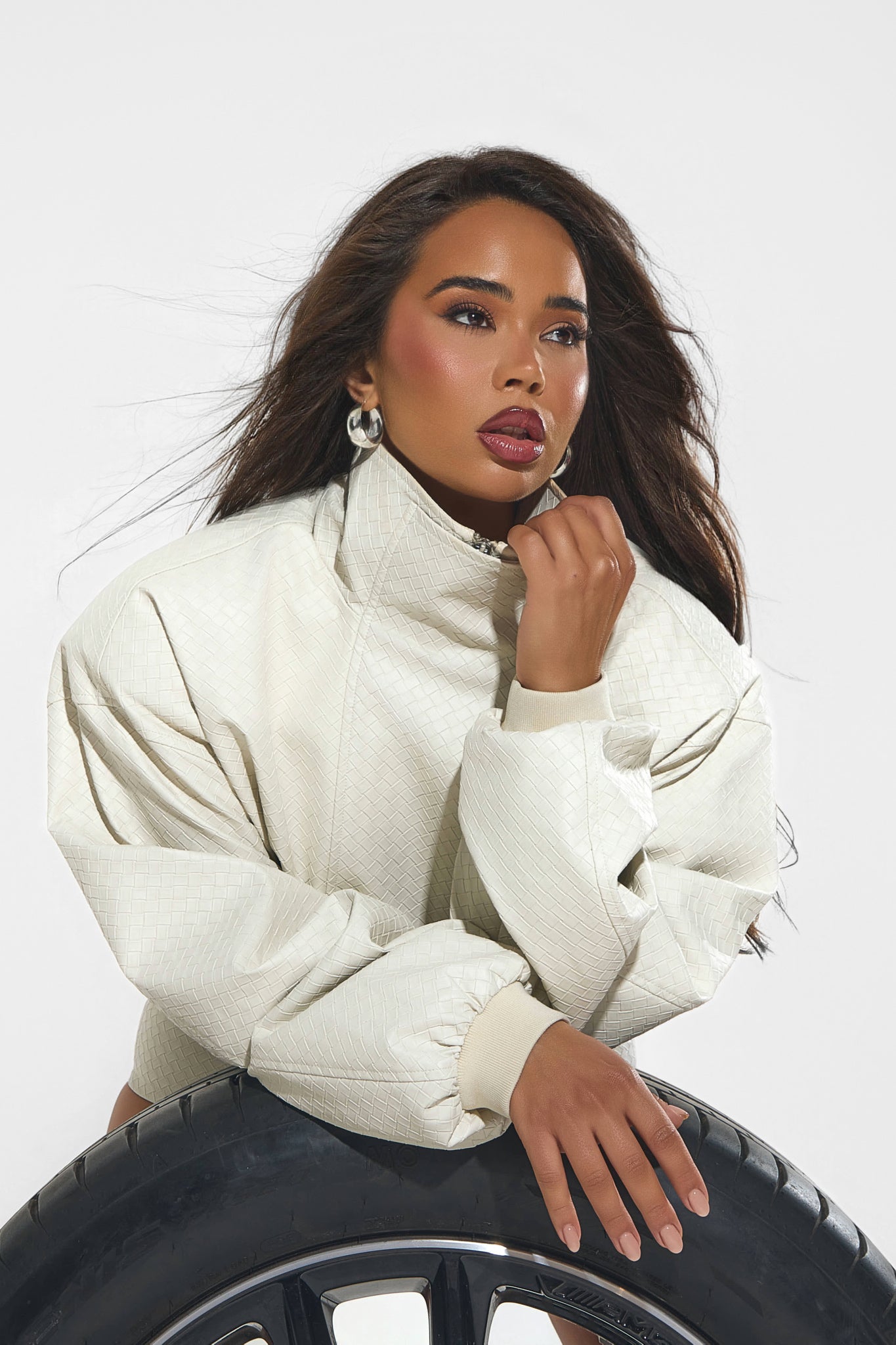 The Nyra Faux Leather Jacket in Off White