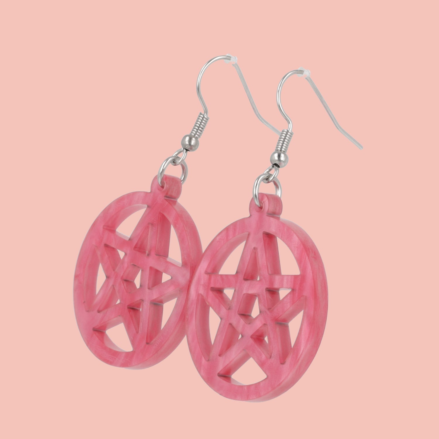 Marble Pink Pentacle Earrings