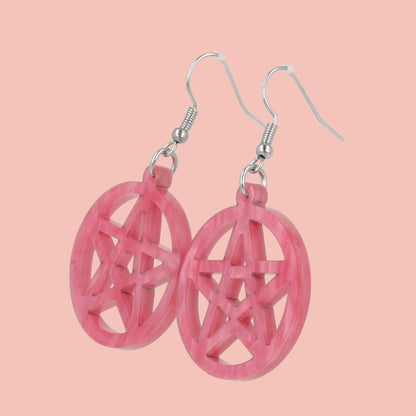 Marble Pink Pentacle Earrings