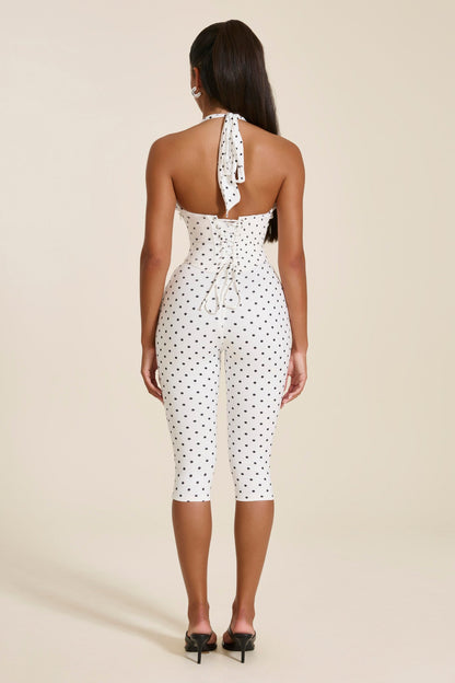 The Sandra Capri Jumpsuit in Polka Dot