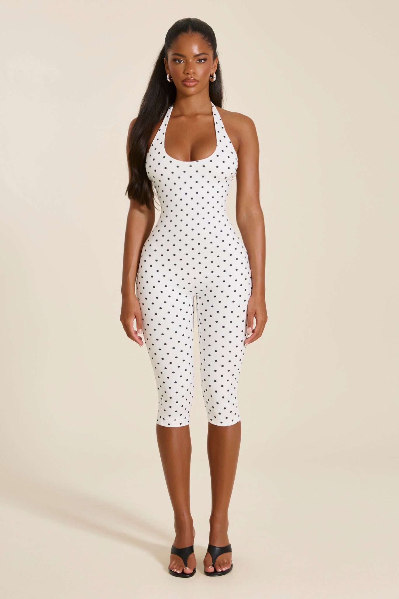 The Sandra Capri Jumpsuit in Polka Dot