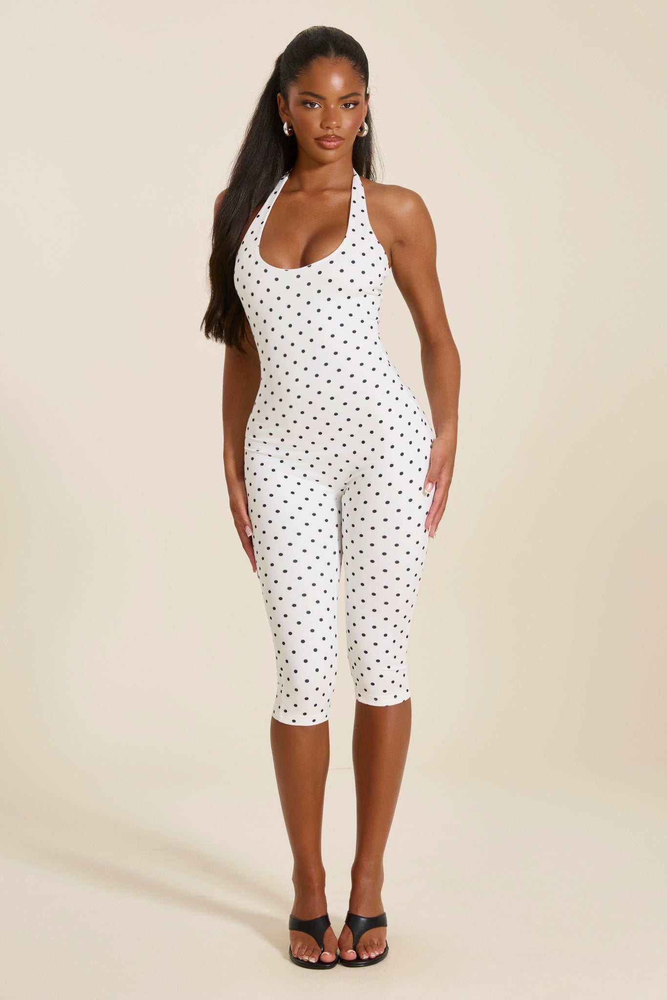 The Sandra Capri Jumpsuit in Polka Dot