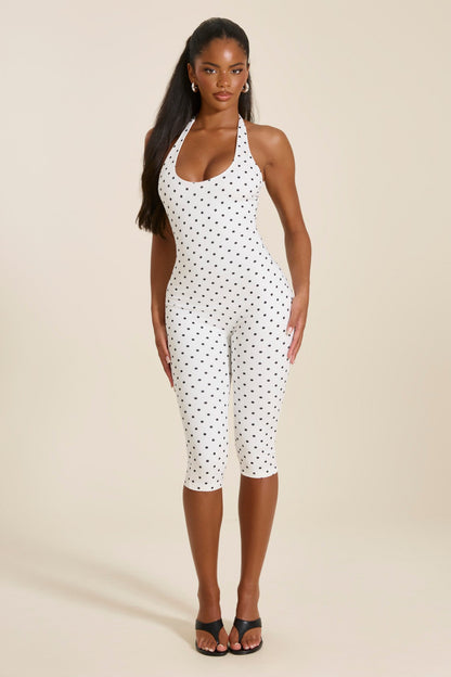 The Sandra Capri Jumpsuit in Polka Dot