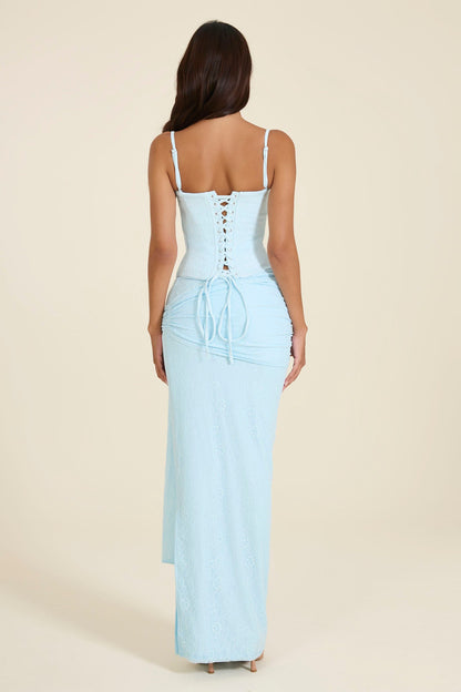 The Lexi Lace Corset Top in Baby Blue