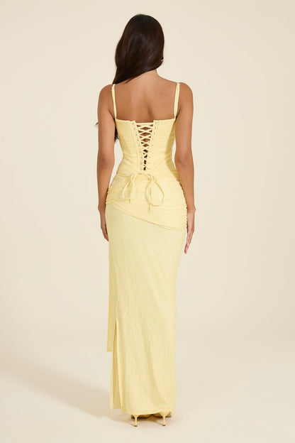 The Lexi Lace Corset Top in Butter Yellow
