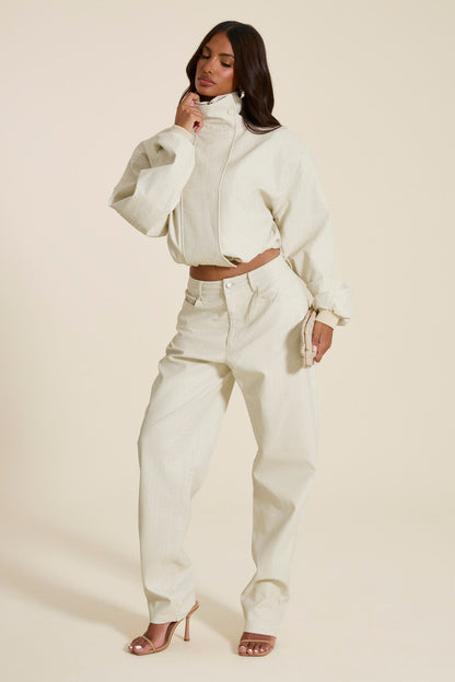 The Nyra Faux Leather Jacket in Off White