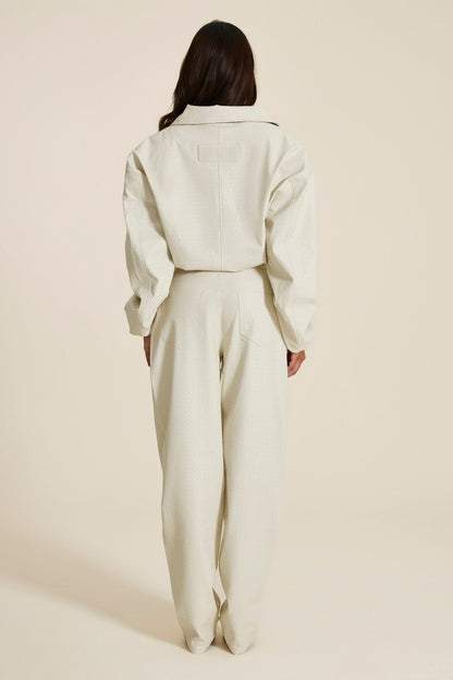 The Nyra Faux Leather Jacket in Off White