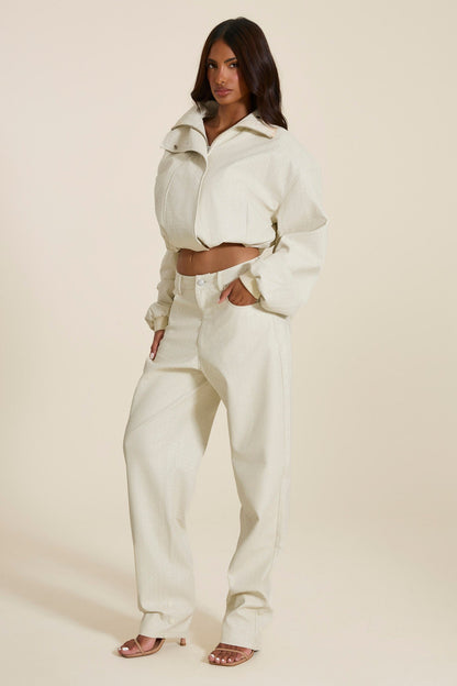 The Nyra Faux Leather Jacket in Off White