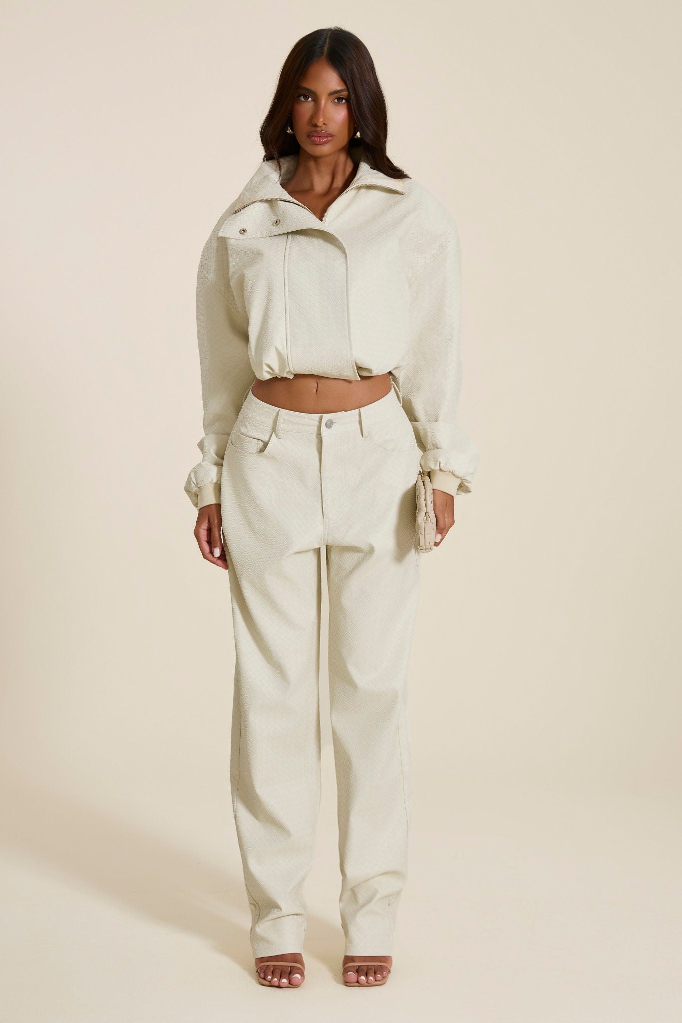 The Nyra Faux Leather Jacket in Off White