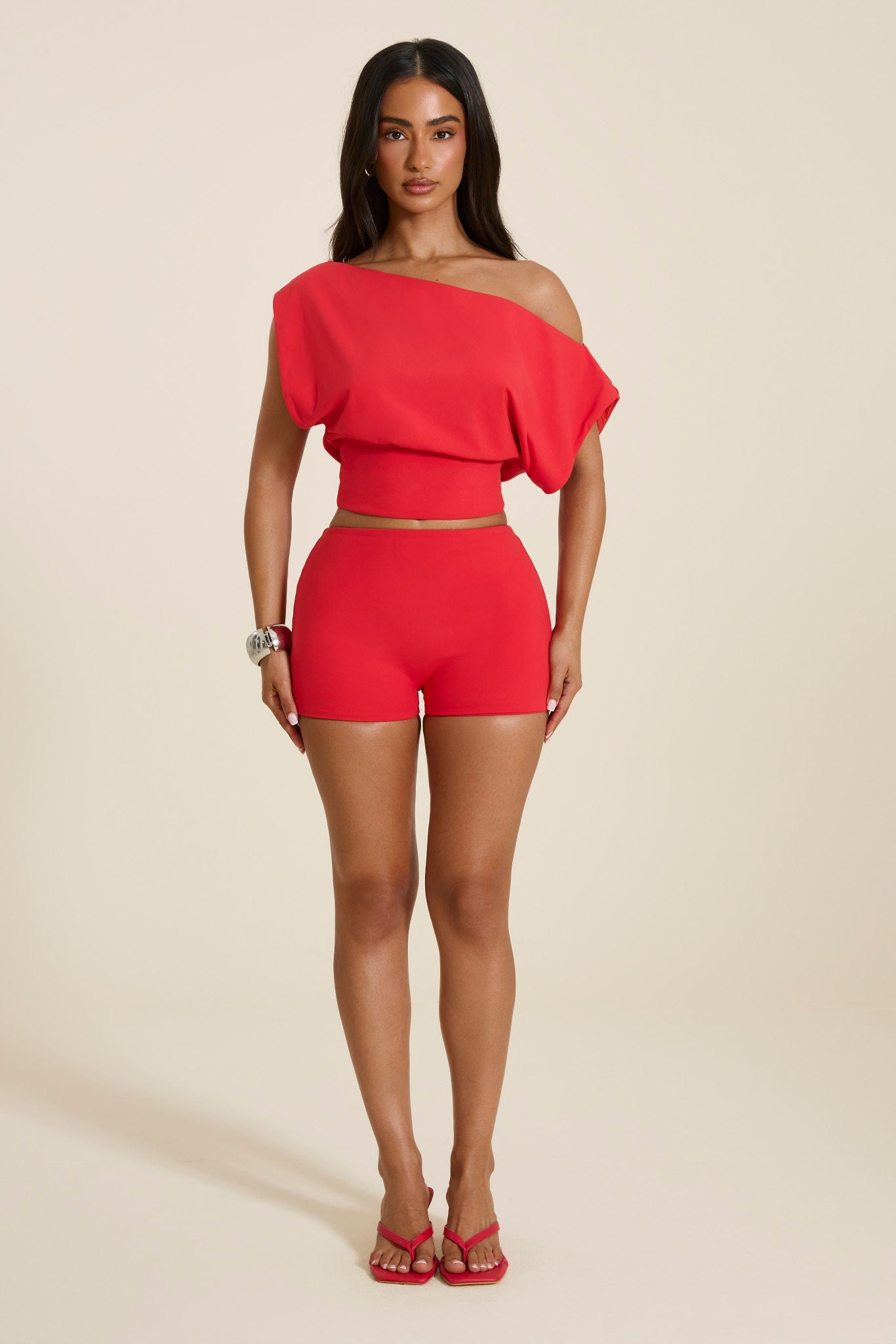 The Samira Off-Shoulder Top in Bright Red