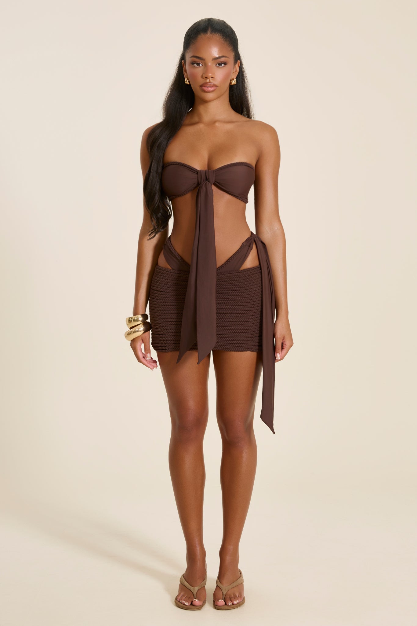 The Bianca Braid Cover-Up Mini Skirt in Brown