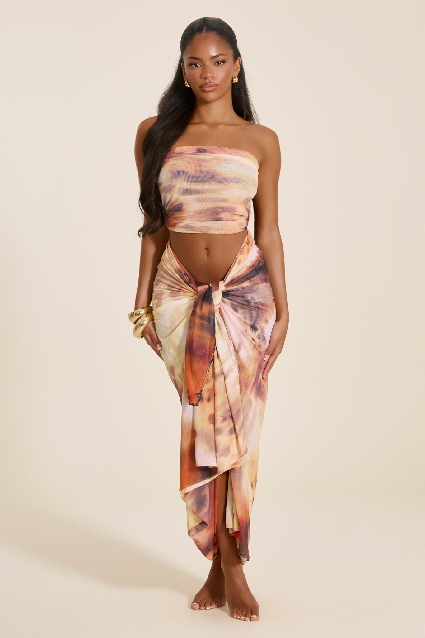 The Gracie Maxi Skirt and Headscarf Set in Orange Print