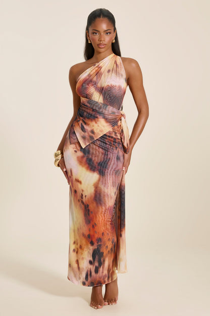 The Gracie Maxi Skirt and Headscarf Set in Orange Print