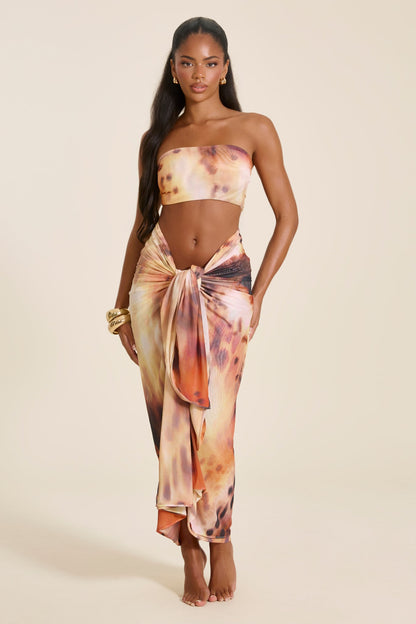 The Gracie Maxi Skirt and Headscarf Set in Orange Print