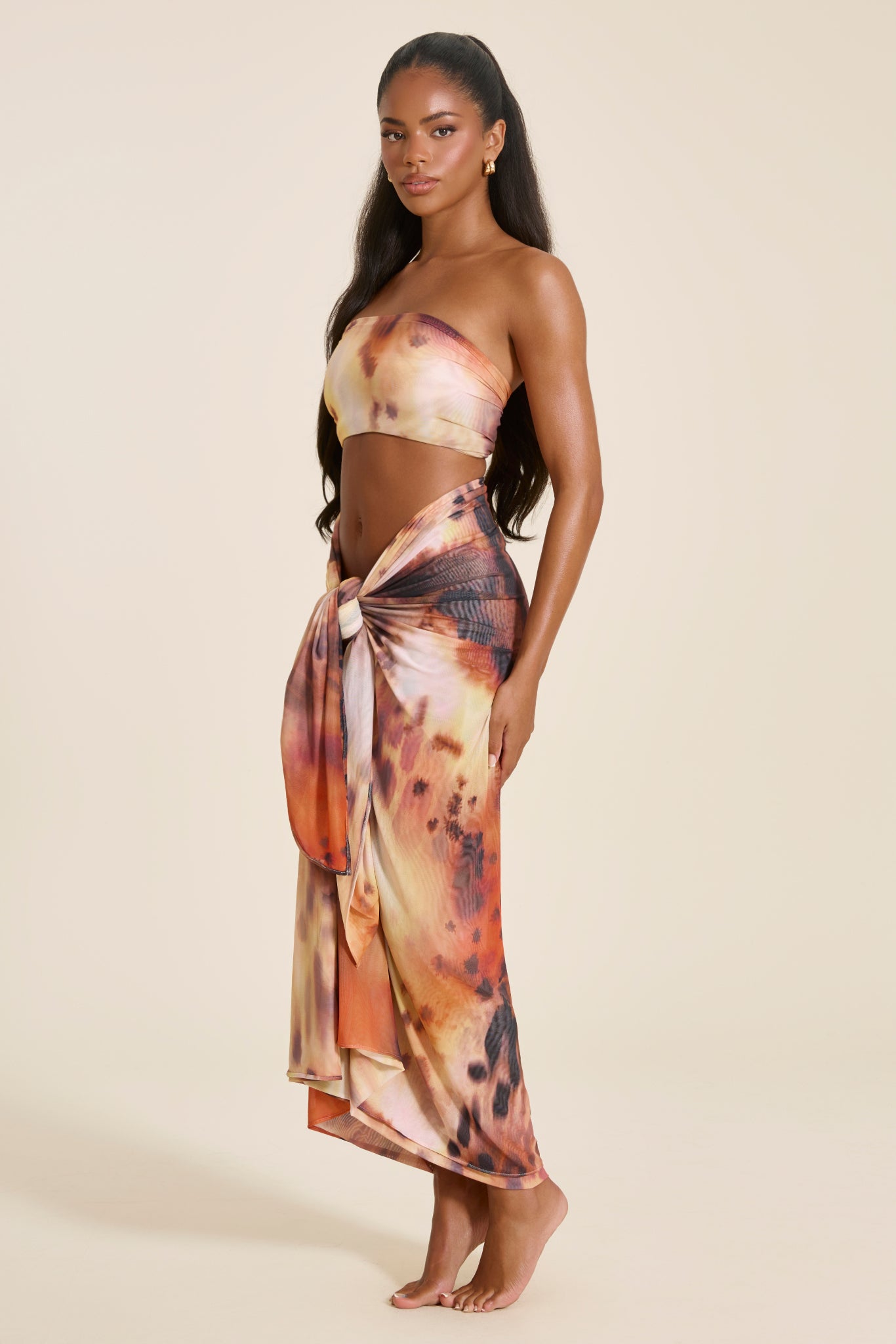The Gracie Maxi Skirt and Headscarf Set in Orange Print