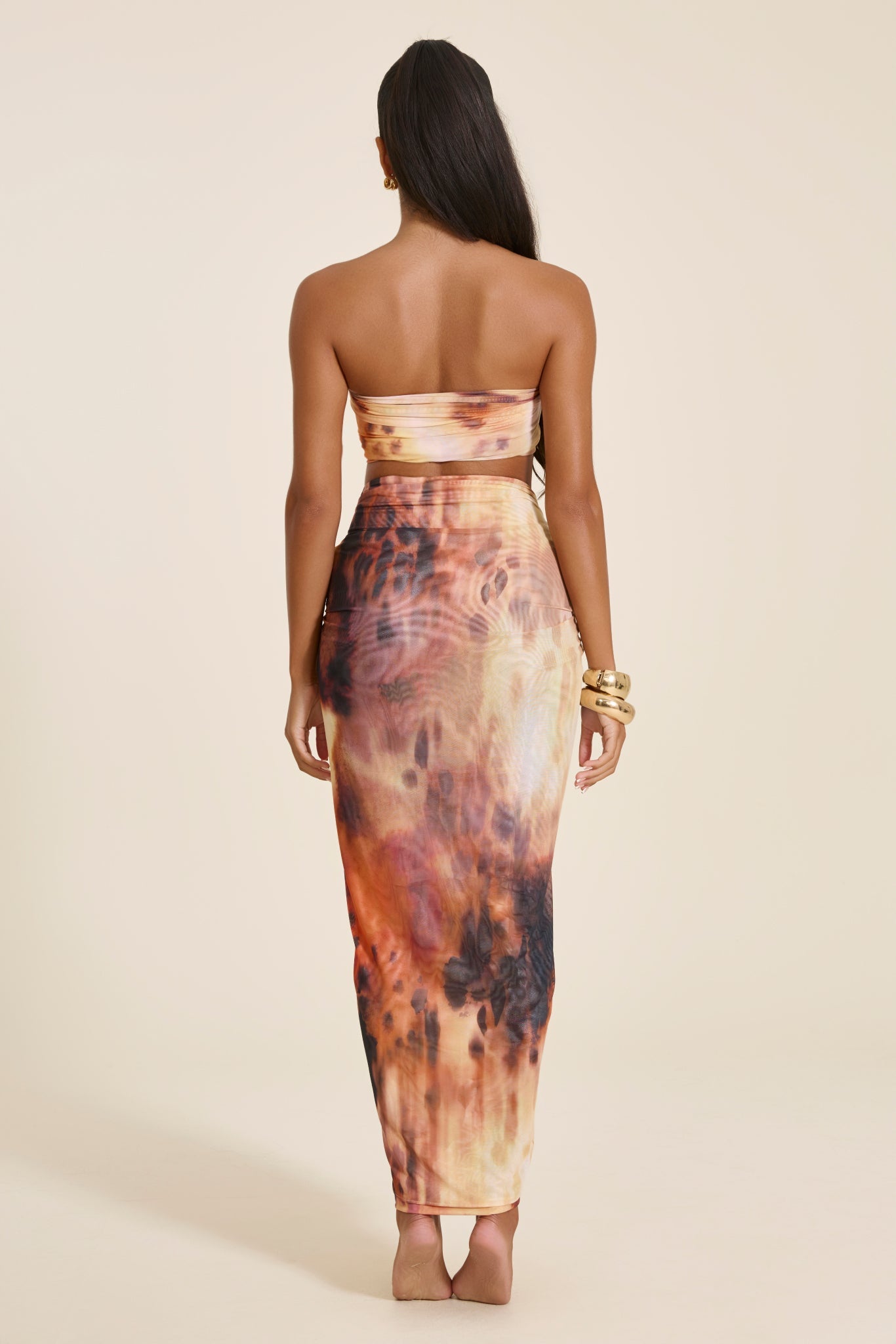The Gracie Maxi Skirt and Headscarf Set in Orange Print