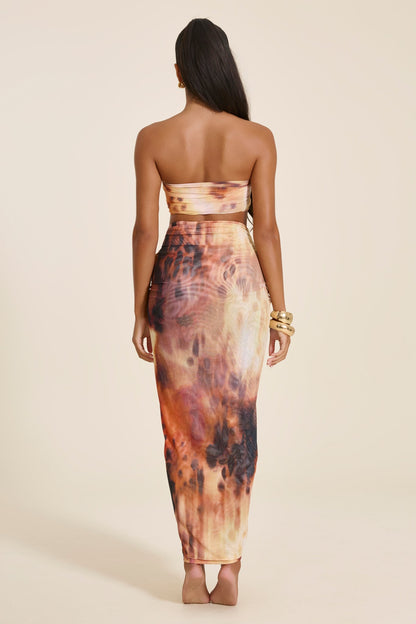 The Gracie Maxi Skirt and Headscarf Set in Orange Print