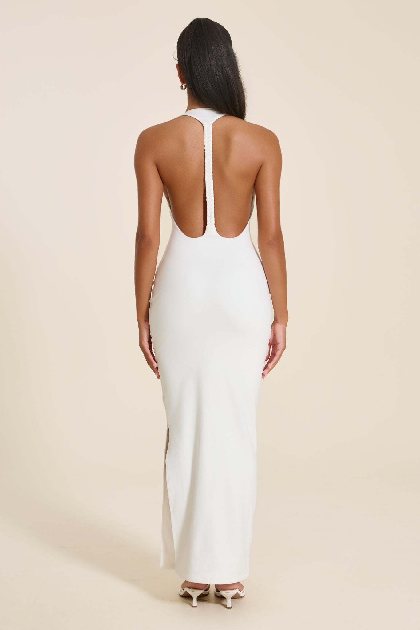 The Oriana Braid Maxi Dress in White