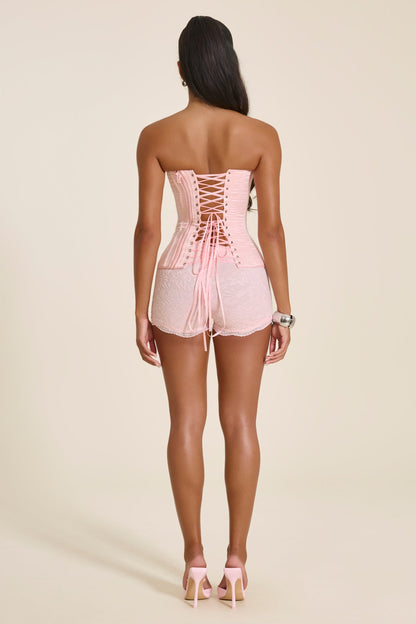 The Sasha Satin Corset Top in Baby Pink
