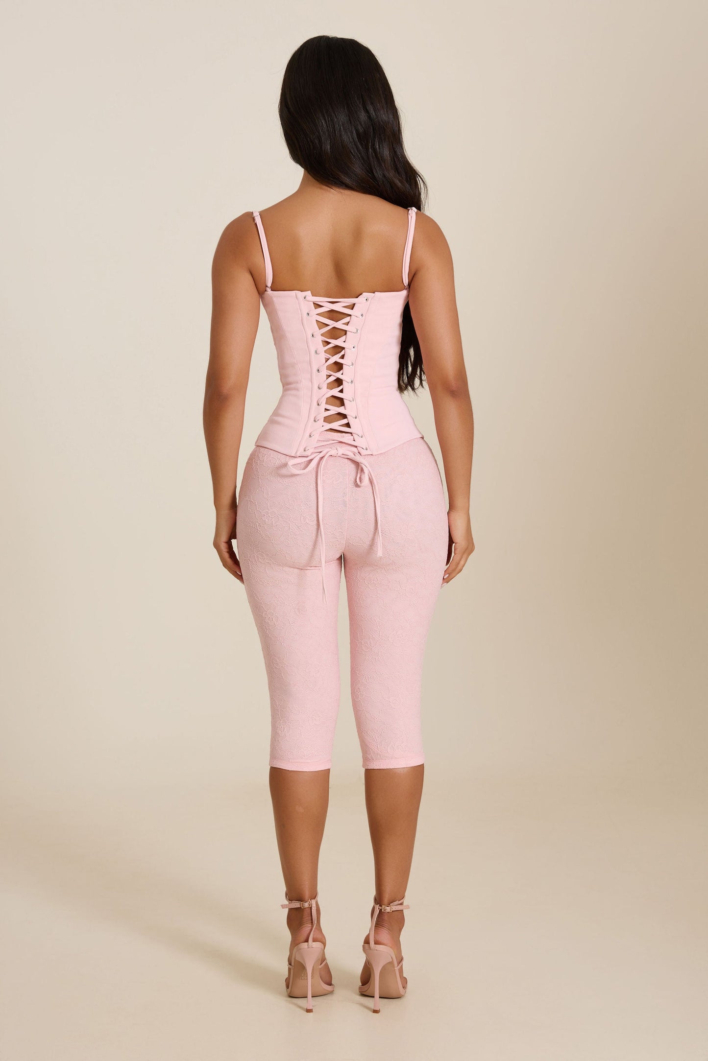 The Everly Lace Up Corset Top in Baby Pink