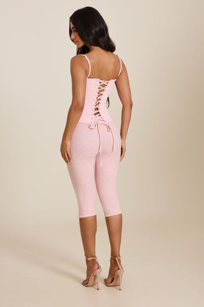 The Everly Lace Up Corset Top in Baby Pink