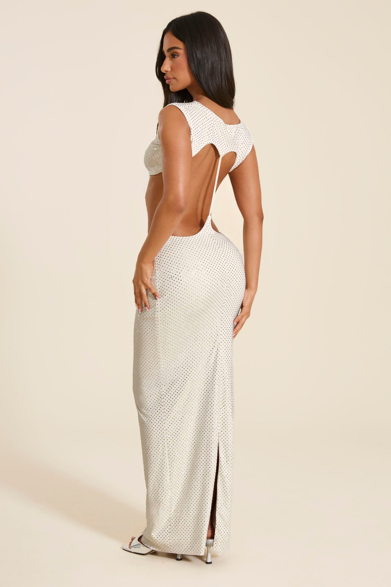 The Elara Sleeveless Maxi Dress in White