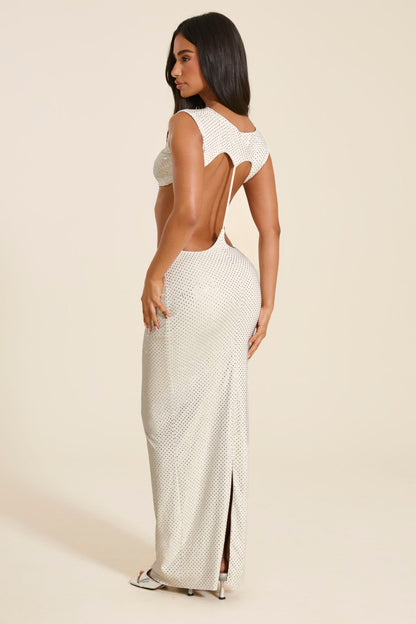 The Elara Sleeveless Maxi Dress in White