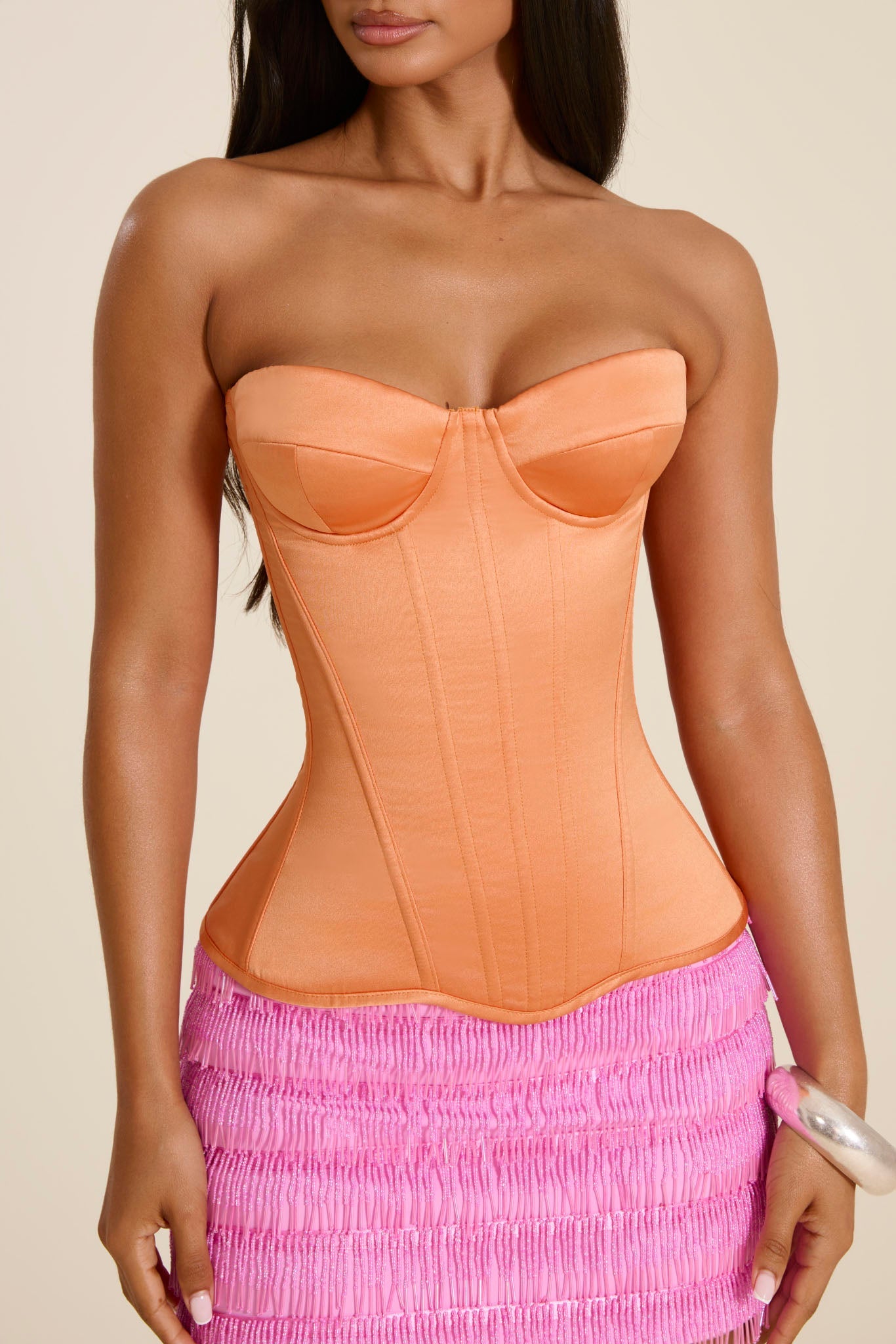 The Avena Beaded Mini Skirt in Pink